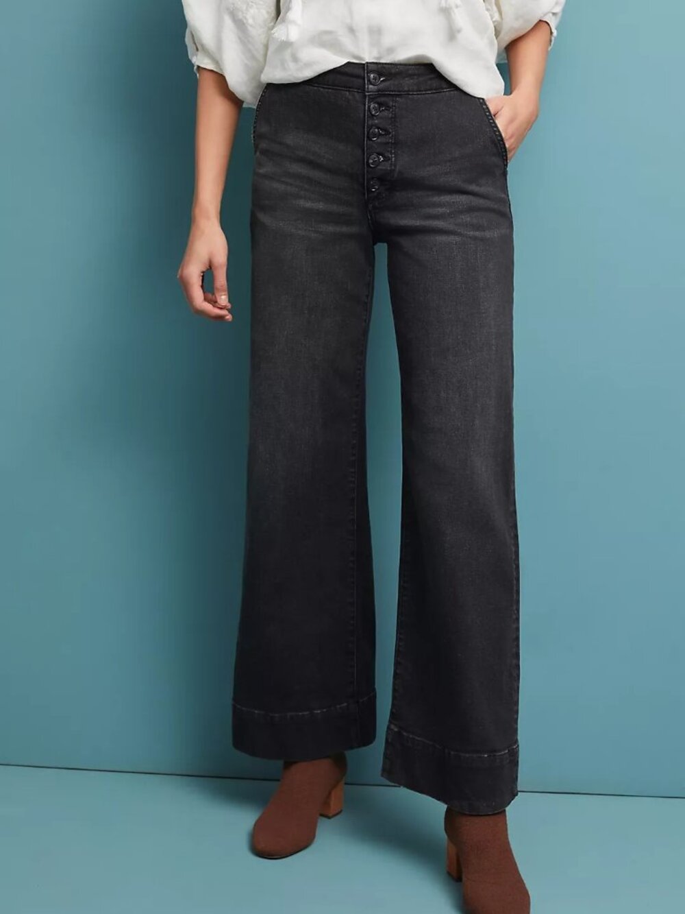 Pilcro Ultra High-Rise Wide-Leg Jeans size 24 Dark Grey